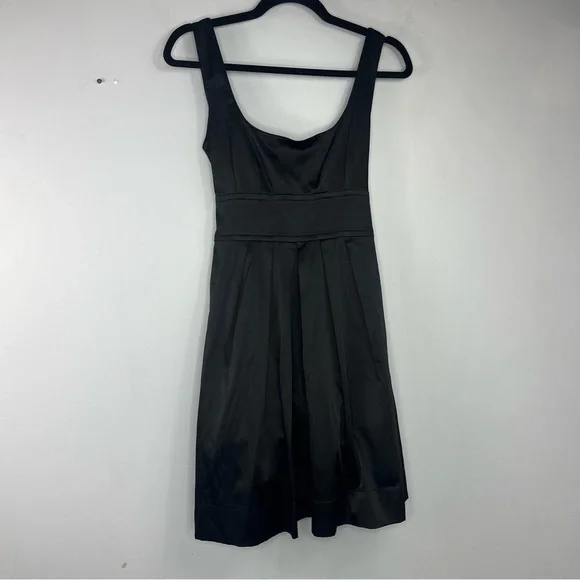 Y2K Tweeze Size 7 Black Satin Empire Waist Square Neck Dress TT1 - Picture 1 of 7